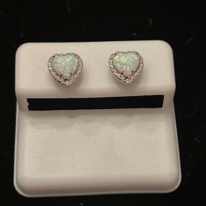 Heart-Shaped Opal CZ stud Earrings
